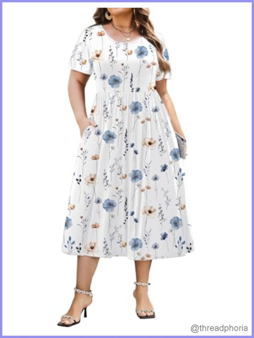 Plus Size Short Sleeve Midi Dress with Pockets Casual Summer
